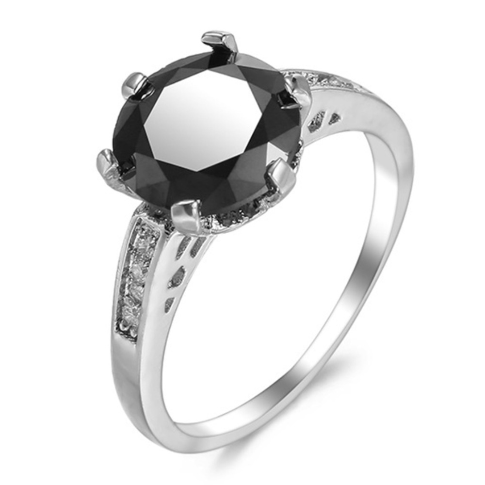 *TWINKLE* Silver Black Zircon Fashion Ring Size 8